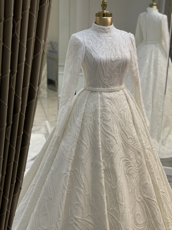 tesettur-abiye-Couture İncili Tesettür Gelinlik-ModaZehrada